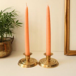 Vintage Low Profile Brass Candlestick Holders